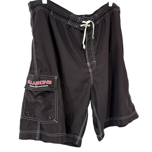 Vintage Billabong Black Board Shorts with White Stitching Drawstring Size L - Picture 16 of 17